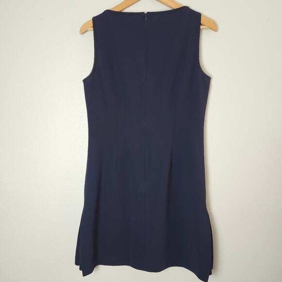 Theory Women's Sleeveless Lined Sheath Dress Navy Edge Trim Size 6 Knee Length - Picture 6 of 15